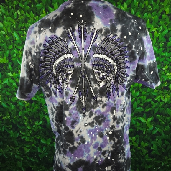 Affliction Men's Black Label Rhinestone Skull T-shirt - Size: XL- Tie-dye - NWT - Picture 7 of 10